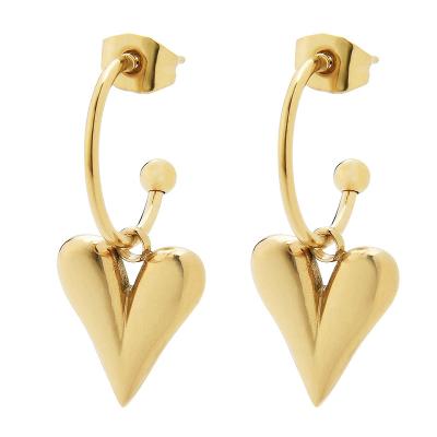 China Environmental Friendly 14k Gold Plating Charm Stainless Steel Circle Female Heart Shaped Earring for sale