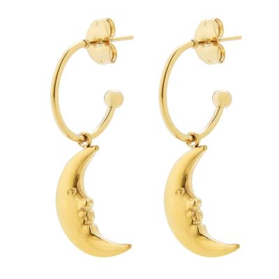 China Environmental Friendly 14k Gold Smile Face Stainless Steel Moon Shaped Circle Dangle Earring for sale