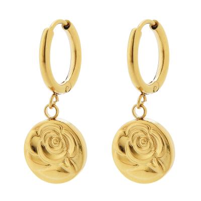 China TRENDY ROSE Romantic Pattern 14k Gold Stainless Steel Circle Dangle Earring for sale