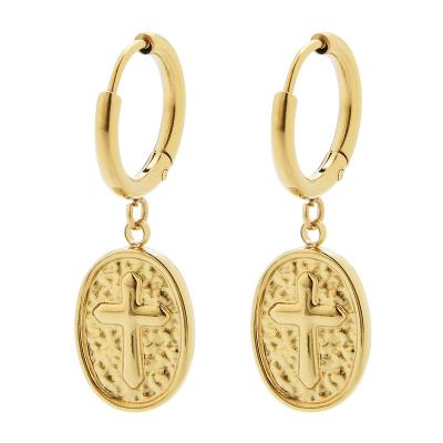 China Neutral Cross Design 14k Gold Stainless Steel Circle Ovral Shaped Earring For Men And Women for sale