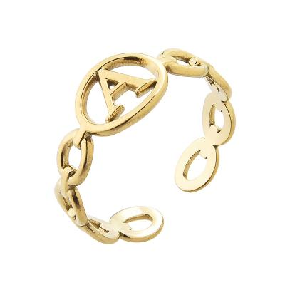 China 14k gold plating hiphop link ring 26 alphabets stainless steel fashionable chunky open ring for sale