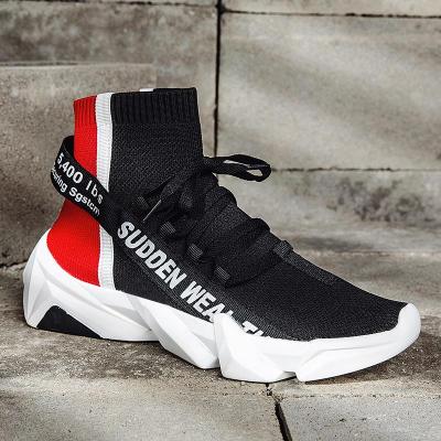 China New Fashion Trend High Quality Men's High Sock Sneakers Breathable Men's Ankle Shoes Knitted Fabric Casual Shoes for sale