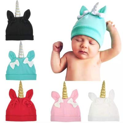 China Lovely Designs Wholesale Hot New Arrival Baby Boy Girls Unicorn Bow Tie Knitted Skullies Cute Knit Hat Fashion Knitting Outfits for sale