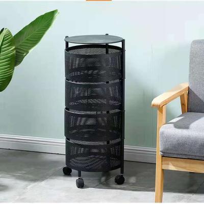 China Wholesale carbon steel home hotel bathroom and so on around multi-layer revolving mobile shelf Amazon fruit vegetable basket floor cart trolley kitchen storage for sale