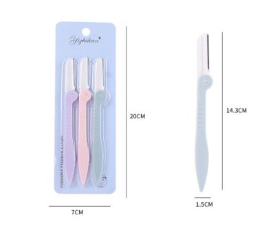 China 2021 Portable Triple 3 Blade Sets Folding Macro Eyebrow Trimming Knife Belt Mesh Razor Blade Beauty Tool For Women for sale