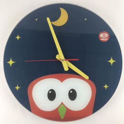 China Popular Home Cartoon Round Tempered Glass Decorative Wall Clock for sale