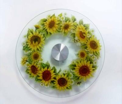 China Diameter 30.5cm sunflower tempered glass lazy susan turntable FC-lz-4 for sale