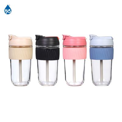 China ALL-OCCASION SUSTAINABLE GLASS Custom Sports Colored Glass Water Bottle Reusable Coffee Tumbler Cups Wholesale With Lid for sale