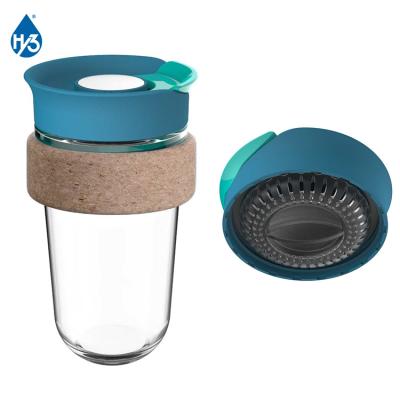 China 2021 Viable Reusable Reusable Tea Cup Thermos and Silicone Non-Slip Band Gradient Glass Bottle Water Infuser Thermal Tea Cup New for sale