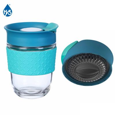 China Viable Reusable Reusable Tea Cup and Silicone Grip Tape Glass Coffee Mug Sport Insulated Hot Water Travel Bottle Tea Water Cup for sale