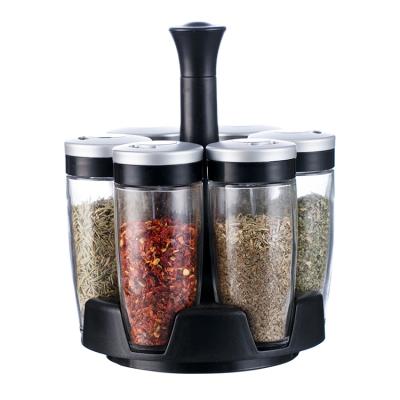 China 6 Jars Spice Rack Set Viable Salt and Pepper Shakers Rack Organizer Spice Jars Bottle Box Packing Seasoning Condiment for sale