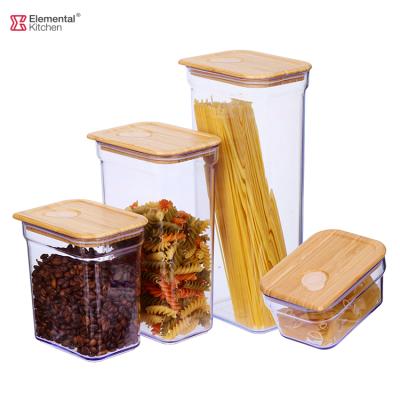 China 4 pcs sustainable storage jar set borosilicate plastic storage jar containers with airtight bamboo lid bam dispenser for food storage for sale