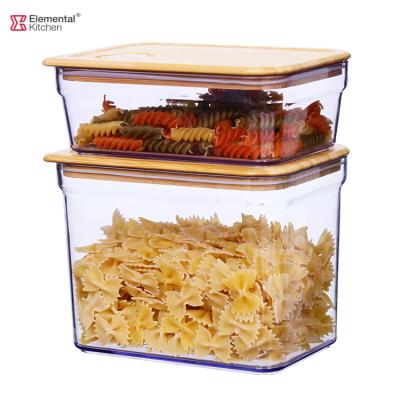 China 2 Pcs Sustainable Storage Jar Set Plastic Sealed Containers Large Spaghetti Storage Jar Bamboo Clear Glass Jars With Bamboo Clip Lid for sale