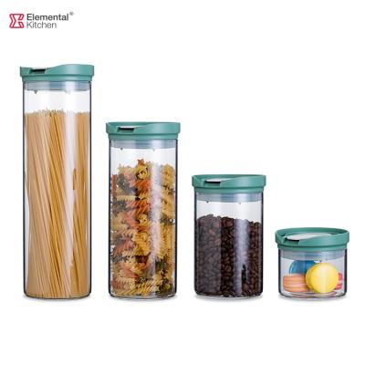 China Sustainable 4 Pcs Storage Jar Set Hot Selling Airtight Storage Jar Set VAC Type Bottles And Jars Clear Glass With Plastic Lid for sale