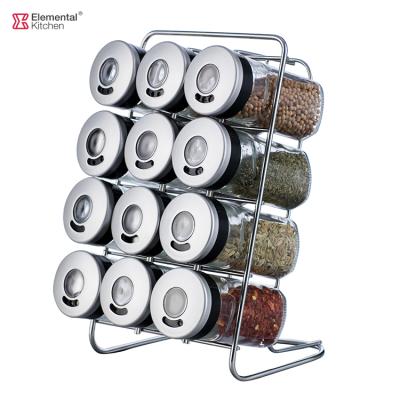 China Kitchen 12 Piece Viable Herb and Spice Jar Set Storage Container Holder Glass Tower Rotating Spice Rack for sale