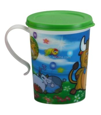 China Sustainable 350ml 3D BPA Free Lenticular Kids Plastic Cup With Handle for sale