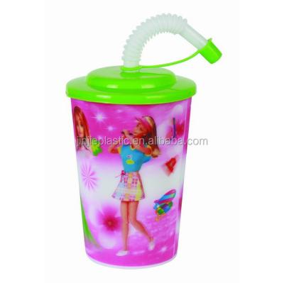 China Custom Single Wall 3D Cartoon Lenticular Plastic Cup With Lid And Straw for sale