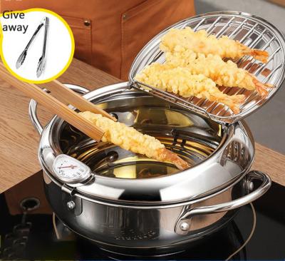 China Viable Wholesale Thermometer Japanese Style Tempura French Fries Stainless Steel Non-Stick Deep Fryer Pot for sale