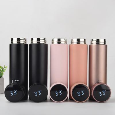 China Temperature Display Double Wall Stainless Steel Vacuum Insulated Water Bottle Thermos Mugs With Filter for sale