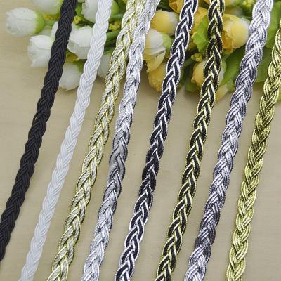 China Viable DIY Knitted Braid Lace Ribbon Crocheted Decoration Wedding Dress Polyester Braided Gold Lace Sewing Silver Trim for sale