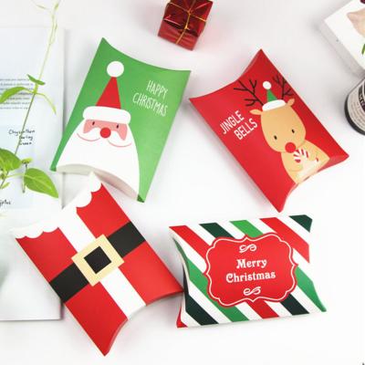 China Pillow Shape Packaging Box Disposable Red Green Christmas Gift Box Carton Nuts Dried Fruit Paper Box Candy Bag Baking Packaging for sale