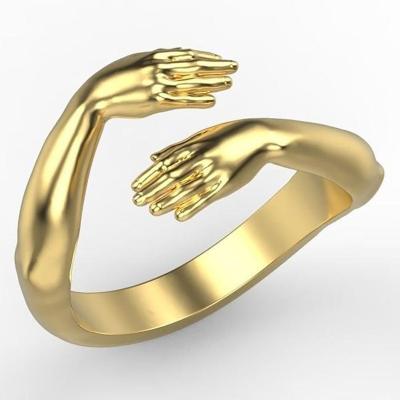 China Latest Fashion Earrings Fashion Love Hands Hugging Ring Metal Alloy Jewelry Gold Silver Statement Open Adjustable Rings for sale