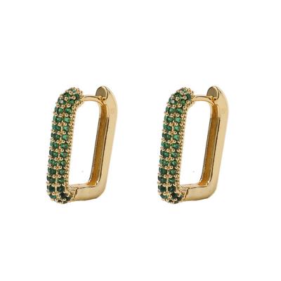 China Fenxinju luxury high quality gold plated full diamond copper zircon simple fashion micro-inlaid geometric square earrings for women for sale