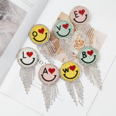 China DIY To Wedding Smiley Pearl Multicolor Crystal Women's Tassel Pin Brooches DIY Jewelry Accessories With Rhinestone Badge Clip Chain Brooch for sale