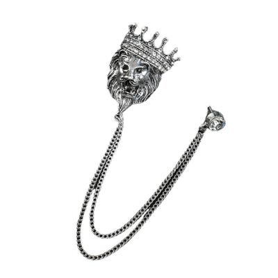 China DIY To Wedding Retro Pins Of The Lion Head Encrusted Pin Chain Pin Vintage Lapel Pin Mens Crystal Lady Decorative Suit Medal Pin for sale