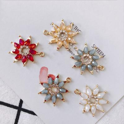 China Cute Multi-Color Hollow Flower Earring Pendant Alloy Plating Material DIY Rhinestone Earring Pendant Jewelry Accessories for sale