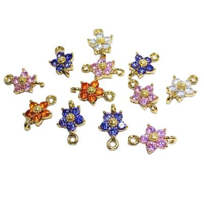 China TRENDY Retro Crystal Zircon Inlaid Flower Charm Pendant With Ring For Bracelet Earrings Gold Making DIY Jewelry Findings for sale