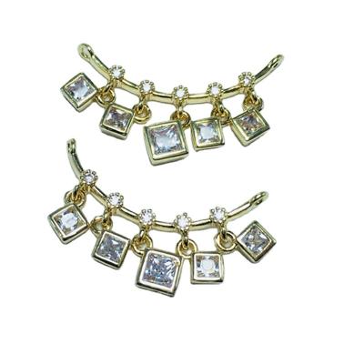 China DIY TRENDY Jewelry Finding Charms Material Crystal Bracelet White Zircon Necklace Make Material Square Pendants Gold Color for sale