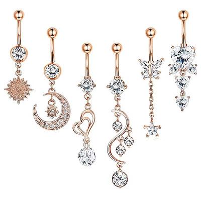 China Crystal Rhinestone Zircon Inlaid Latest Fashion Body Jewelry Dangle Belly Button Ring Set Crystal Rhinestone Inlaid Navel Piercing Rings for sale