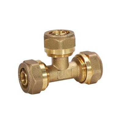 China MG-F009 PEX-Al-Pex Pipe Fittings Brass Compression Tee Fitting For Alum-Plastic/Reducing Pipe Equal for sale