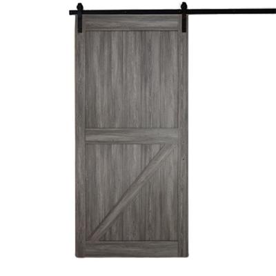 China Interior MDF Windproof Sliding Flat Panel Barn Door Doors With Black Coating Hardware For Room for sale