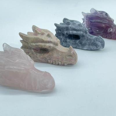 China Hot Selling Wholesale Gemstone Crystal Dragon Skulls Dragon Head Fluorite Rose Crystal Dragon Heads Globe for sale