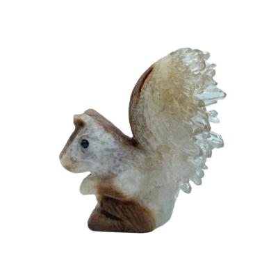 China Europe Wholesale White Crystal Cluster Carved Craft High Quality Hot Selling Clear Quartz Cluster Carving Squirrel for sale