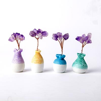 China Wholesale Natural Crystal Amethyst Flower Vase Decoration Accessories From Europe for sale