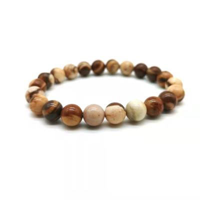 China Europe Coffee 8/mm Wholesale Natural Stone Bead Trendy Elastic Bracelets for sale