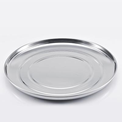 China Eco-Friendly Round Serving Tray New Design Disposable Stainless Steel Stainless Steel Dinner Plate Silver Plated Tableware Serving Food Tray for sale