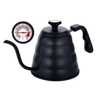 China WITH LID stainless steel drip type handmade unique style with long mouth gooseneck type kettle and coffee tea water pot thermometer for sale