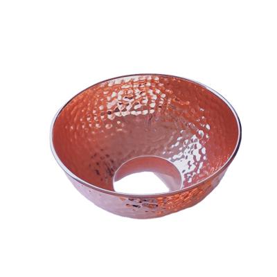 China Sustainable Stainless Steel Hammered Silver Copper Concave-convex Style Salad Bowl Mixing Serving Soup Bowls for sale