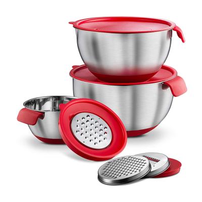 China Sustainable Hot Selling Stainless Steel Bowl Set With Multifunction Household Grater Tool for sale