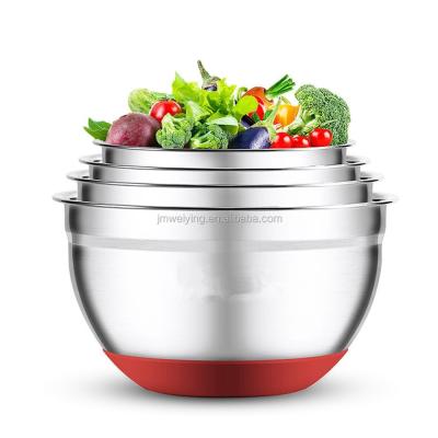 China Sustainable Polished Deep Gourmet Salad Bowl Mixing Bowl With Colorful Non-slip Silicone Base for sale