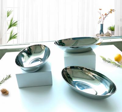 China Sustainable Stainless Steel Hotel Deepened Oval Dish Serving Tray Fruit Dish for sale