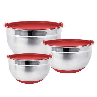 China 2021 Premium Quality Non Slip Stainless Steel Double Mixing Bowl Small Small With Silicone Base for sale