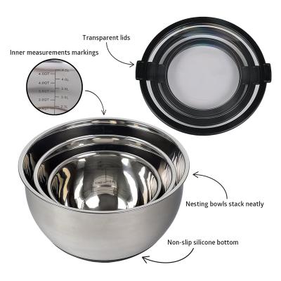 China Sustainable Hot Sale Eco-friendly Stainless Steel Salad Mixing Bowl Set With Lid For Kitchen for sale