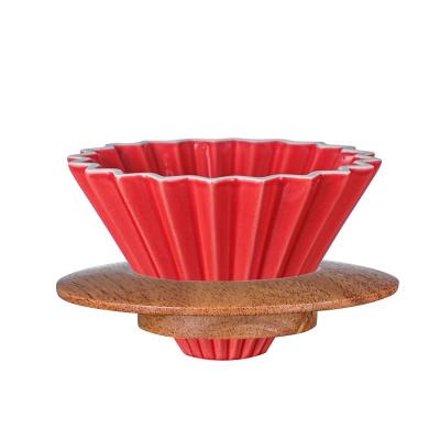 China V-shaped dripper& Good Heat Preservation Boutique Reusable Filter v60 Origami Coffee Dripper With Wooden Frame Ring for sale