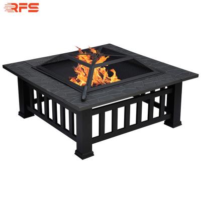 China Popular RFS 32inch Fire Pit Garden Patio Portable Outdoor Square Metal Leaf Furniture Wood Burning Camping Grill for sale