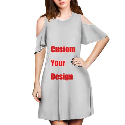 China Polyester Spandex Summer Girl Anti-Static Dress Custom Design One-Shoulder Lovely Pleated Short Sleeve Dress for sale